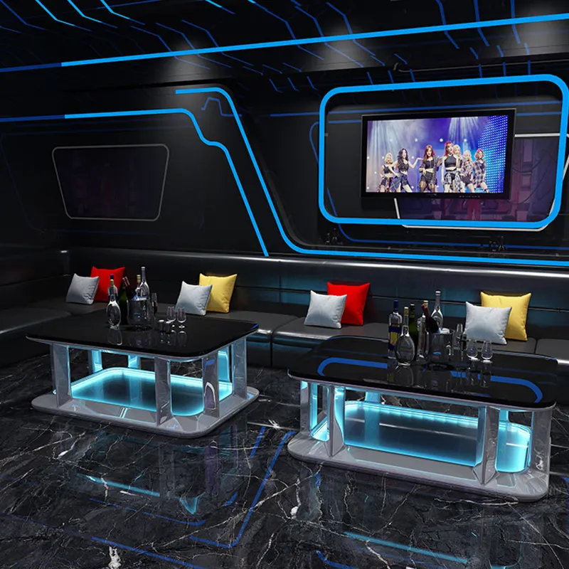 Lüks Modern Led KTV Karaoke kahve Bar masası özelleştirilmiş boyutu renk temperli cam mobilya