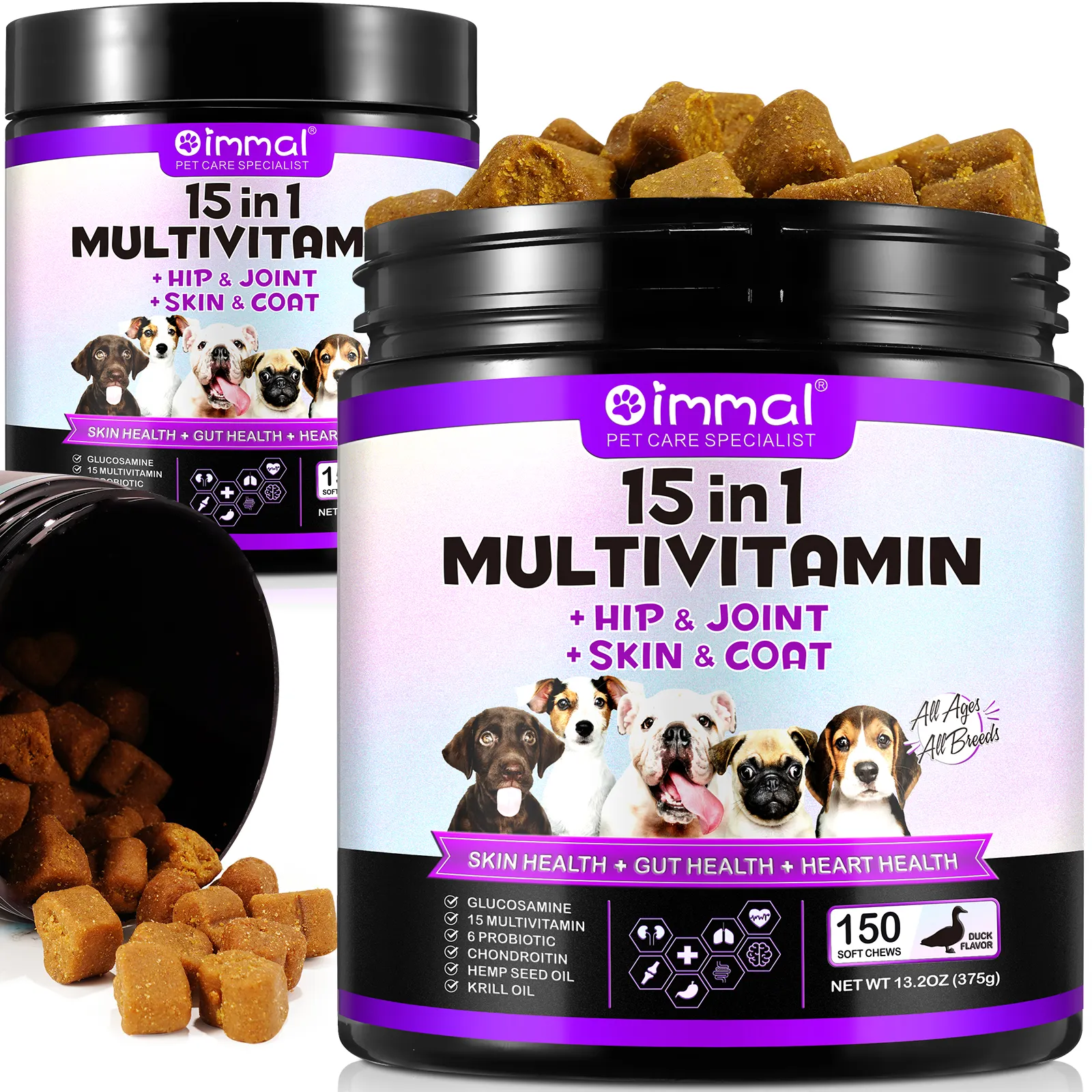 OIMMAI免疫消化関節心臓健康サポートペットサプリメントソフトチュー犬15in1マルチビタミンペットビタミンサプリメント