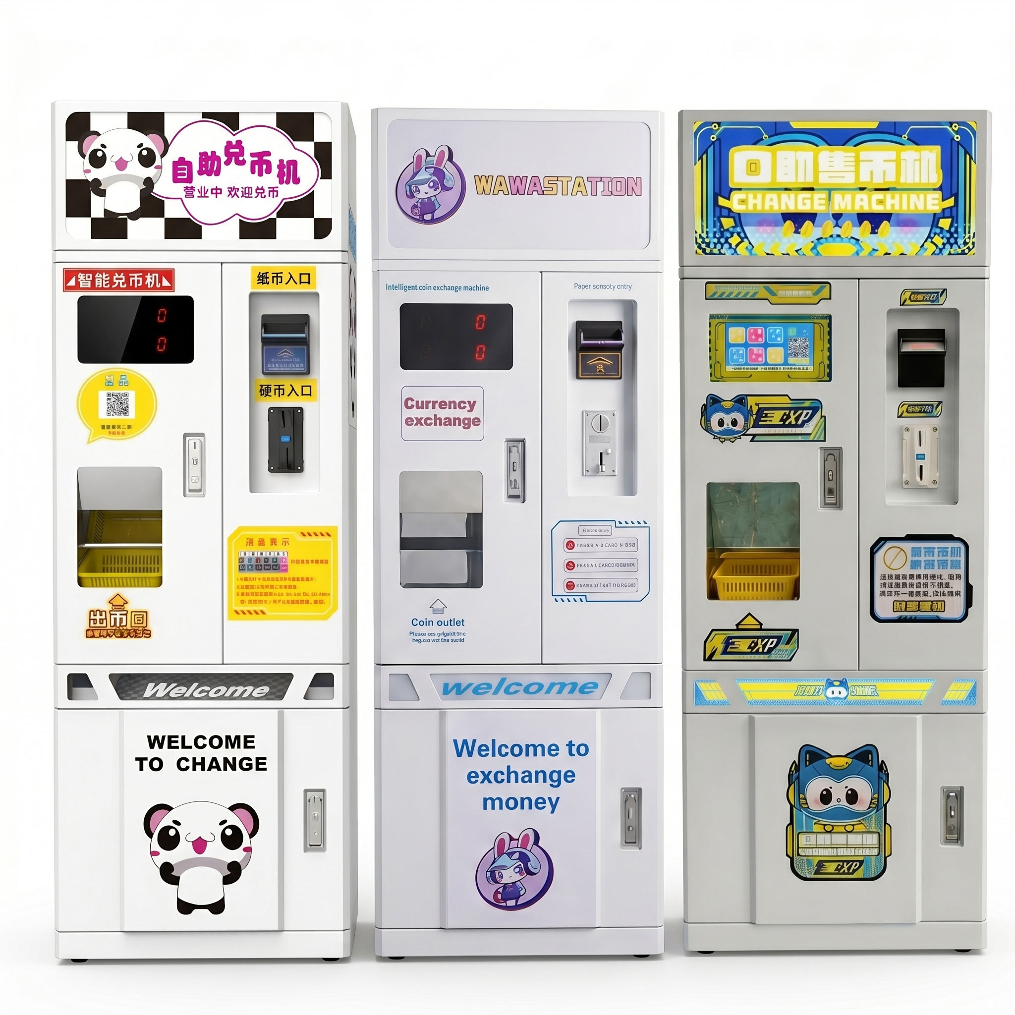 Máquina cambiadora de monedas de doble puerta blanca