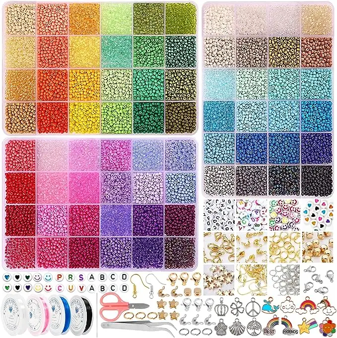 43200 Uds., 72 colores, 2mm, cuentas de semillas de vidrio para hacer pulseras, Kit de Cuentas pequeñas para hacer joyas con cuentas de letras para manualidades, regalo
