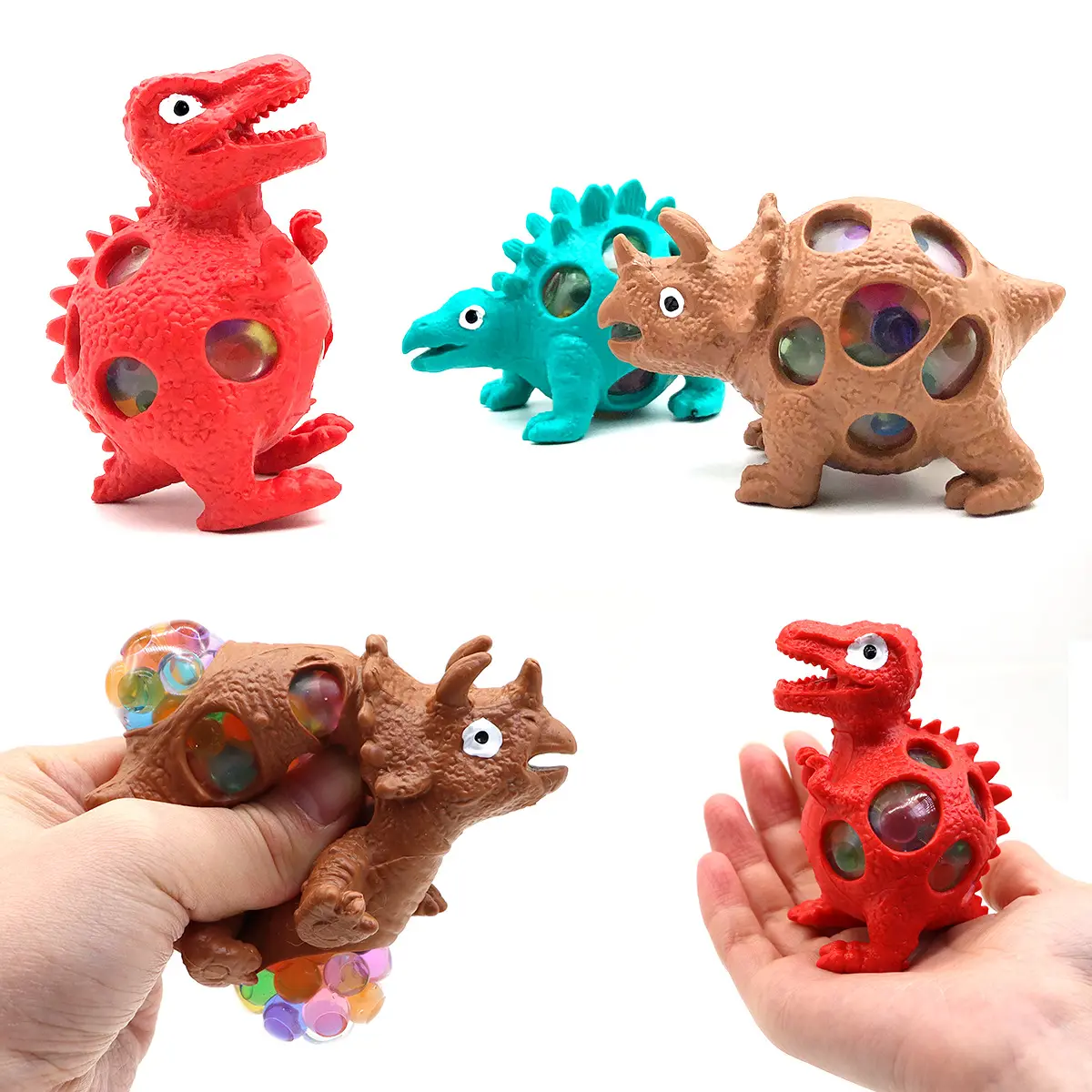 Gran oferta de juguetes para apretar con cuentas de agua de ventilación de dinosaurio de dibujos animados, juguetes blandos divertidos de descompresión suave, juguetes para niños
