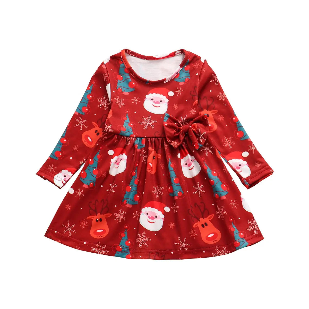 新しいスタイルの女の赤ちゃんクリスマスドレスファッション子供プリント秋冬ドレス卸売キッズホリデー服