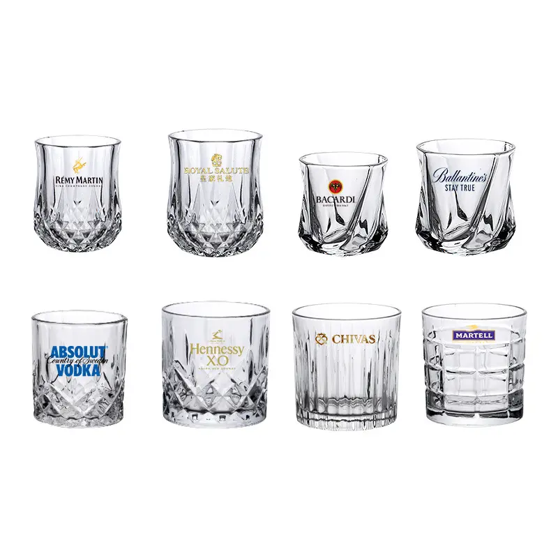 Vaso para beber con forma redonda, vaso para whisky, vino, diseño vintage, grabado con logotipo personalizado