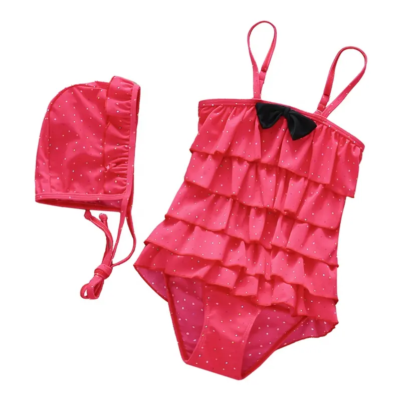 Nuovo stile per bambini regolabile Sling costumi da bagno bambina carina principessa abito da spiaggia per ragazze con fiocco costume da bagno con cappello da sole