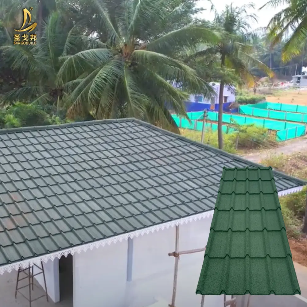 Kerala New Sun Telhados Materiais Azulejos Fácil TAMANHO LONGO Instalar preço uganda pedra chip revestido telha de metal