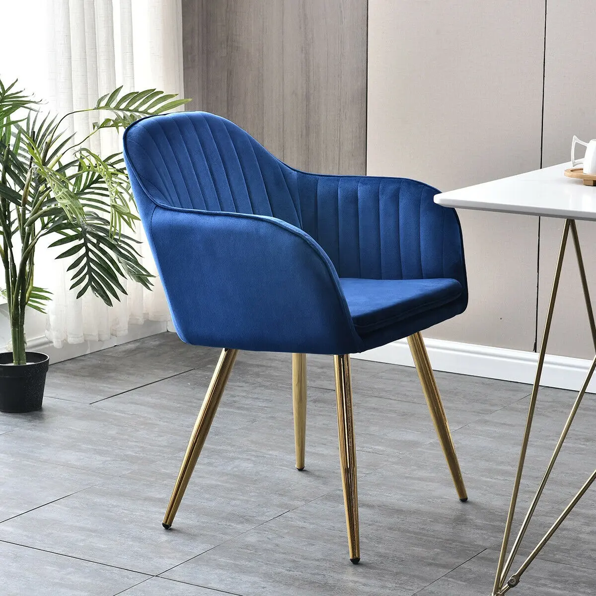 Mesa de comedor con sillas de tela, respaldo redondo, patas cromadas, silla de comedor chapada en oro, muebles de cocina