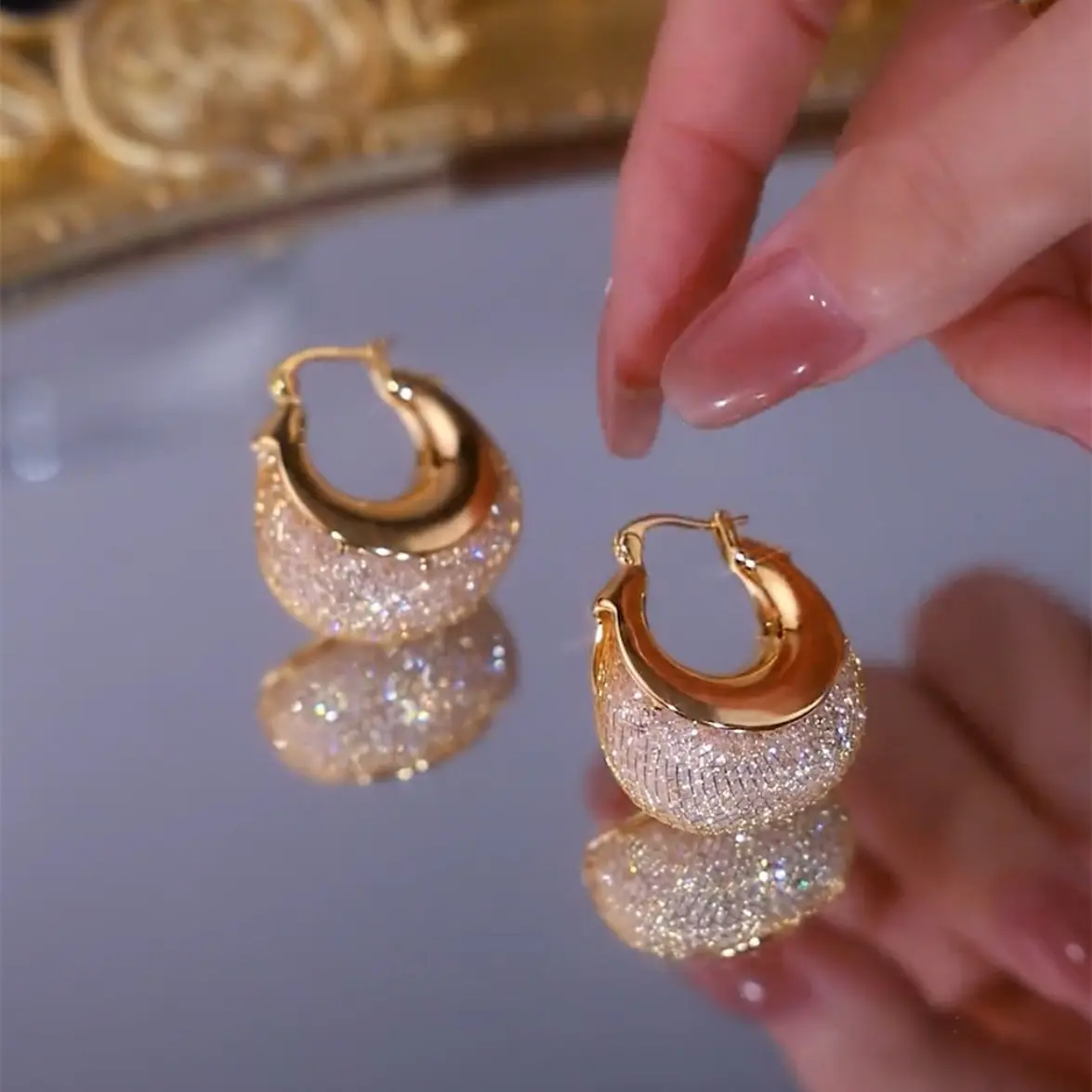 Mode tahan air tidak ternoda berlian emas anting-anting Italia set perhiasan khusus berlapis emas 18k produsen perhiasan
