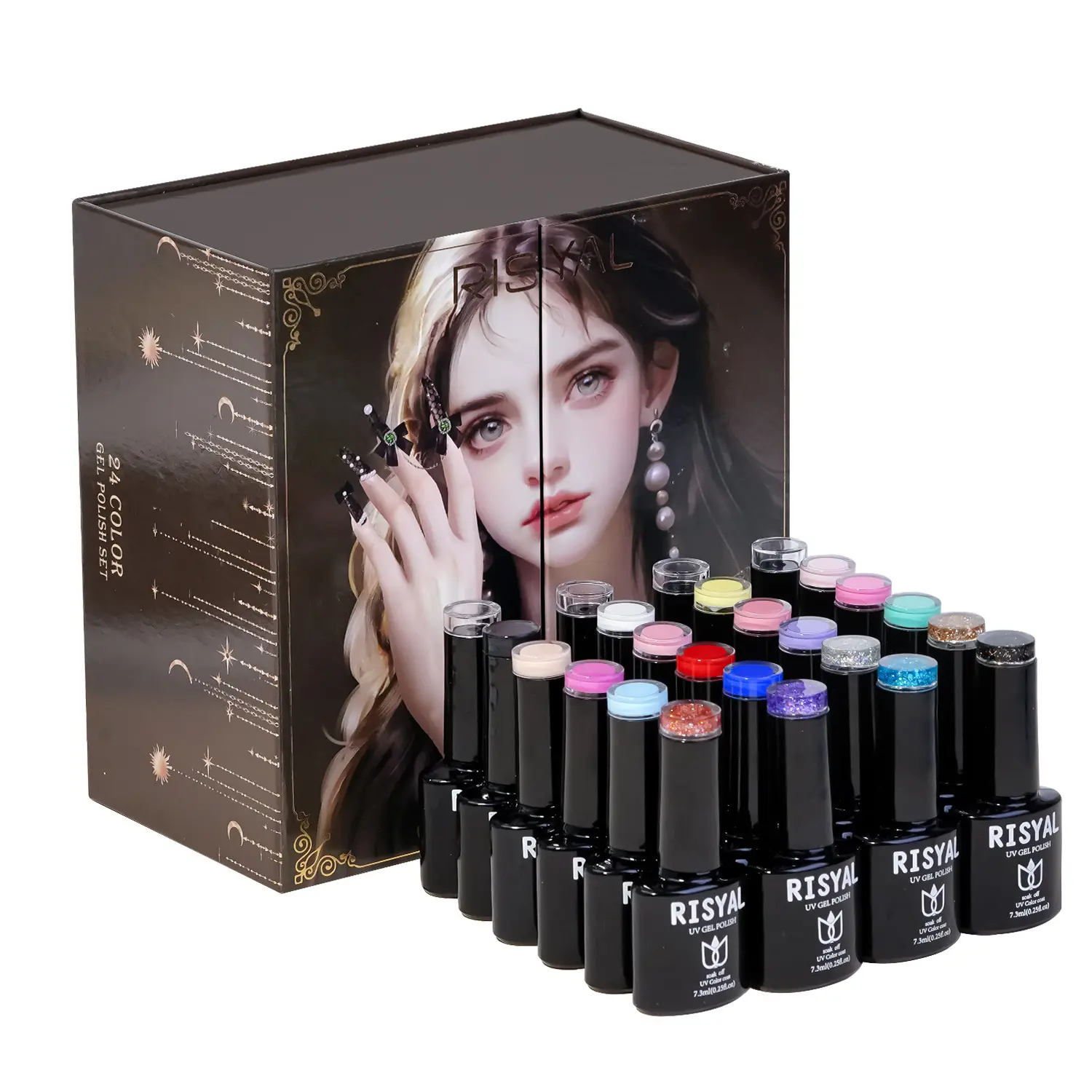 Ensemble de vernis à ongles gel UV longue durée 24 couleurs 5 en 1 couche d'étanchéité de base adhésive de couleur d'ongle adhésif fonctionnel