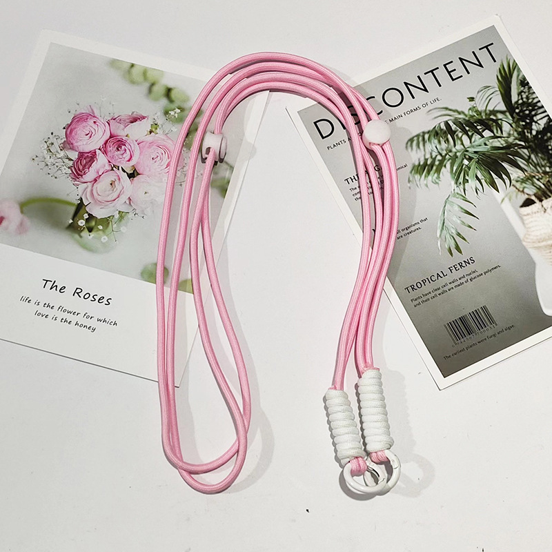 Cordon long réglable - rose et blanc avec nœud