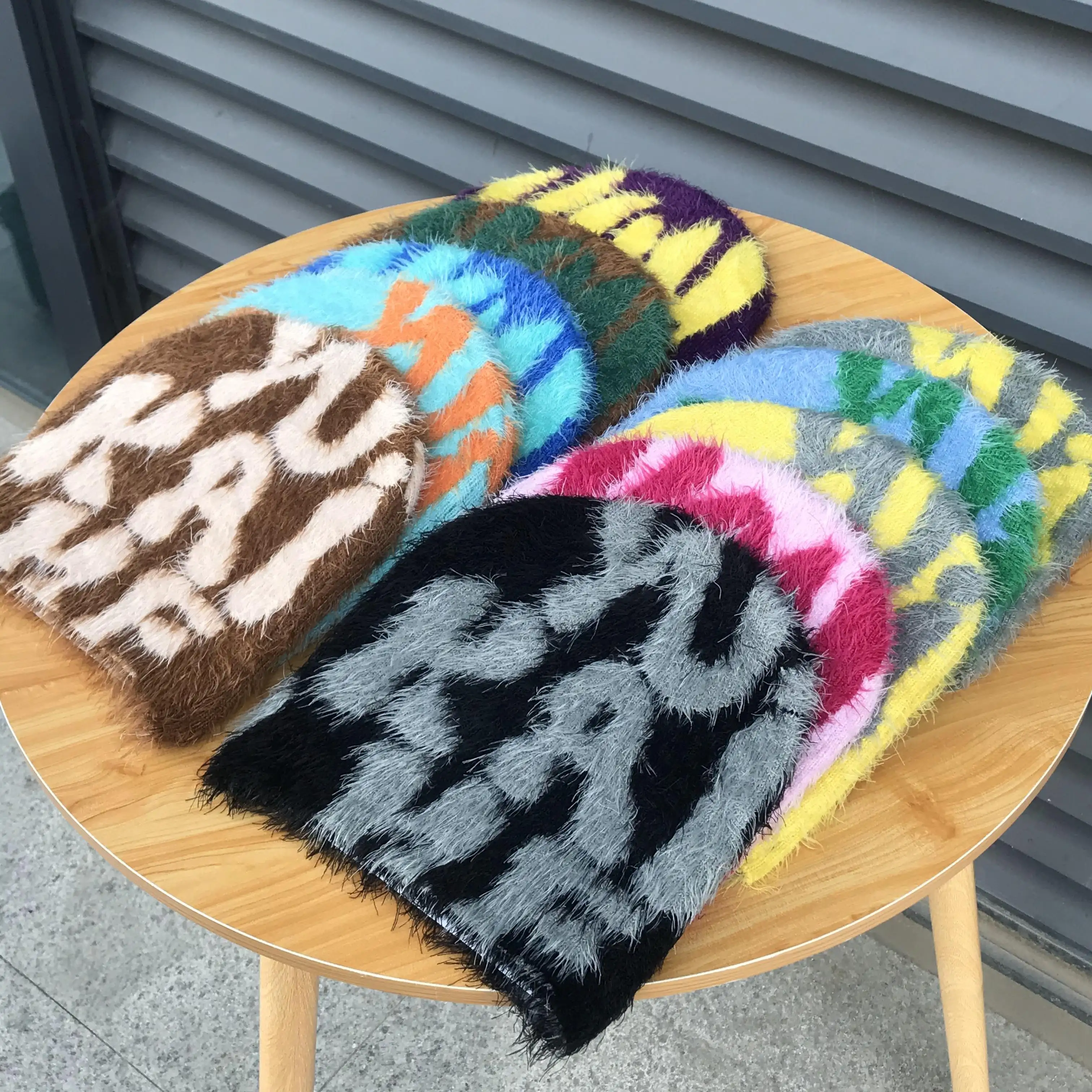 Fabricação Mohair Jacquard Impressão Gorros De Malha Logotipo Personalizado Inverno Mantenha Gorro Quente