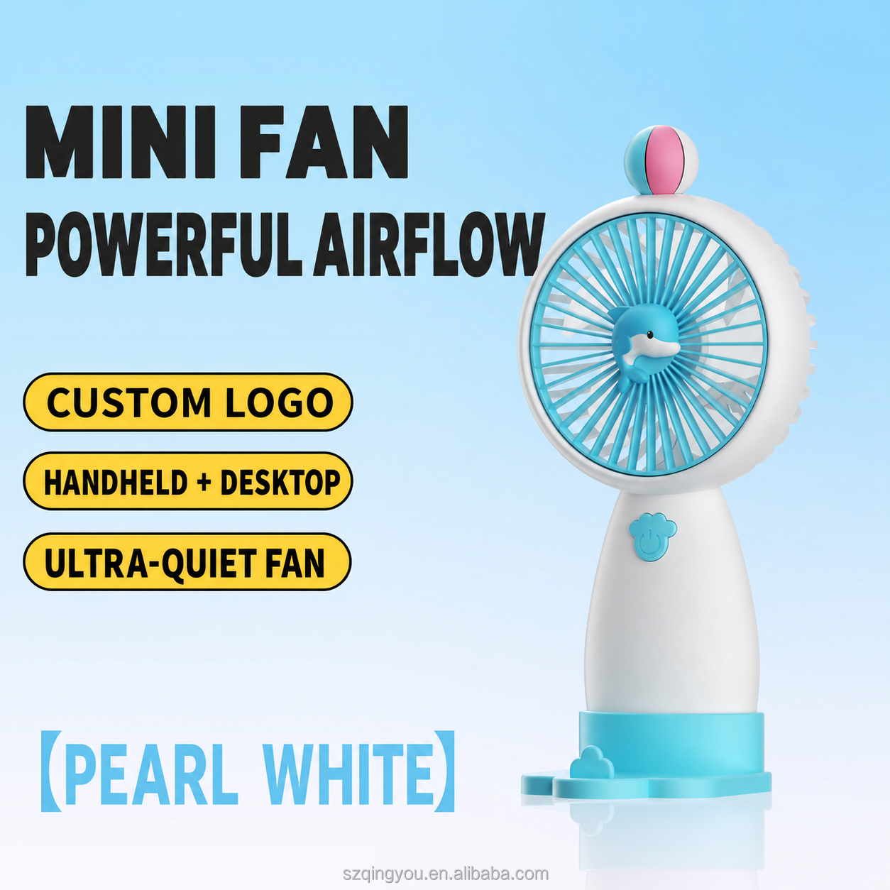 White Playful Dolphin Fan with Custom Logo-MQ02