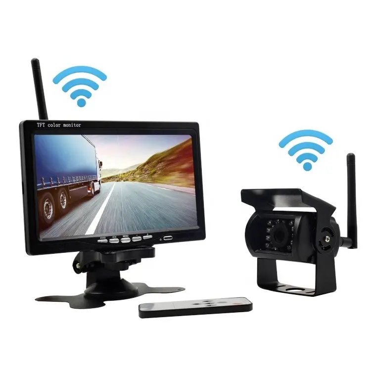 Monitor inalámbrico de 7 "para coche, cámara de visión trasera HD para camión, compatible con autobús, autocaravana, furgoneta, DVD, cámara de marcha atrás