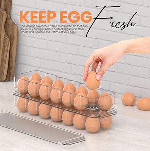 Paquete de 2 contenedores de huevos de plástico transparente con asa de tapa Soporte de huevos de refrigerador apilable para organización de almacenamiento de cocina - Product Image 2