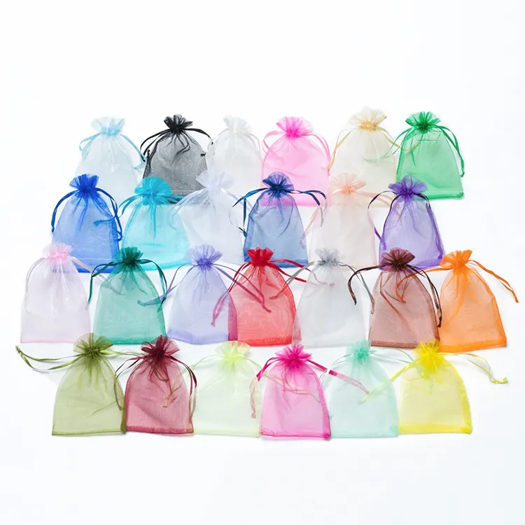 Personalizado multi cor vários tamanhos presente cordão malha organza sacola de compras organza sacola