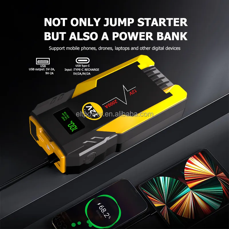 Démarreur de démarrage automatique d'urgence 12V 24V 24000mAh Booster de voiture portable Power Bank Dead Battery Jumper avec compresseur d'air