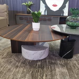 Yüksek kaliteli ahşap sehpa yuvarlak Modern kaplama doğal taş merkezi konsol masaları - Product Image 3