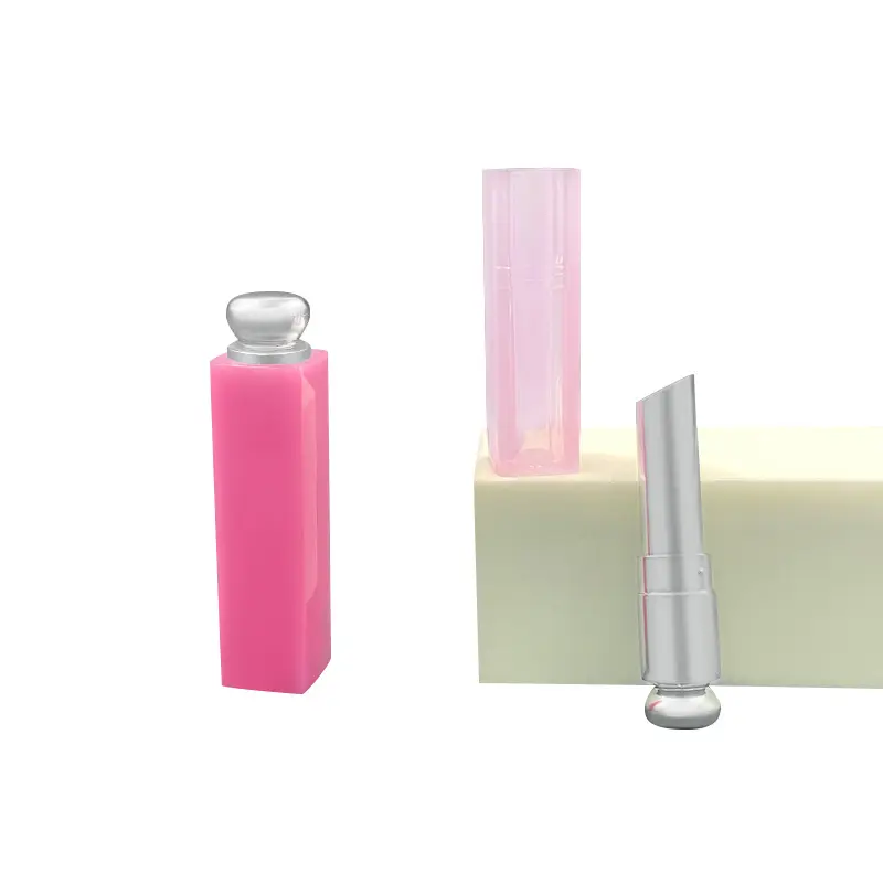 Оптовая продажа, 3,5 г, квадратная розовая Косметическая трубка для макияжа, пластиковая трубка для губ, упаковка, роскошные розовые пластиковые квадратные трубки для губной помады