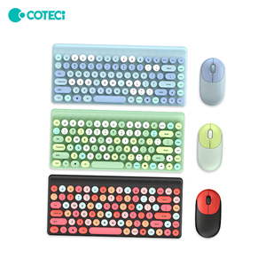Coteci Văn Phòng Sử Dụng Yên Tĩnh Mini 86 Phím Retro Đa Phương Tiện Phím 2.4G Vòng ABS Nhựa Dễ Thương Màu Hồng Bàn Phím Không Dây Chuột Combo - Product Image 1