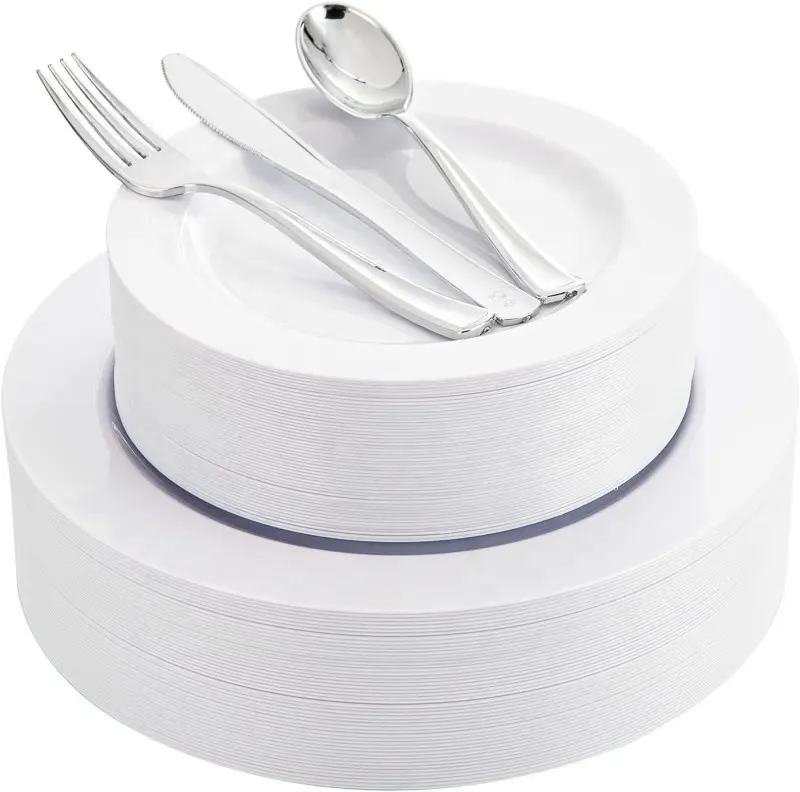 10.25 "7.5" salad Combo Vàng TRIM bất Trung Quốc thiết kế dùng một lần nhựa Đảng Wedding tráng miệng bữa ăn tối tấm