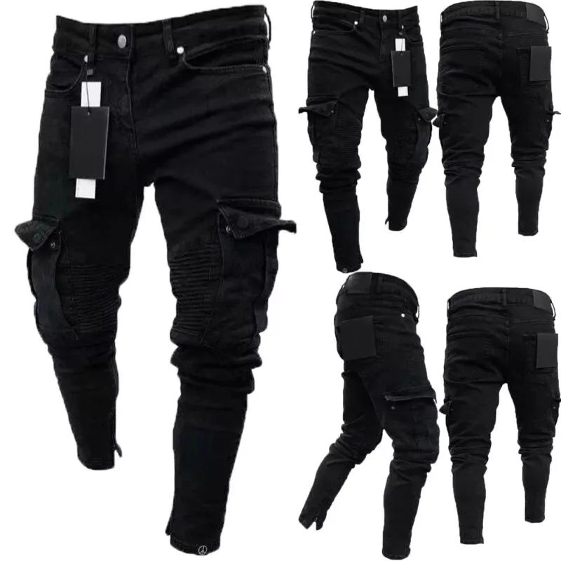 Hip Hop Jeans Strappati Uomo del Foro Sottile Dei Pantaloni Della Matita Pantaloni di Modo degli uomini di Prezzi A Buon Mercato Sottile Skinny Cargo Pantaloni e dei Jeans