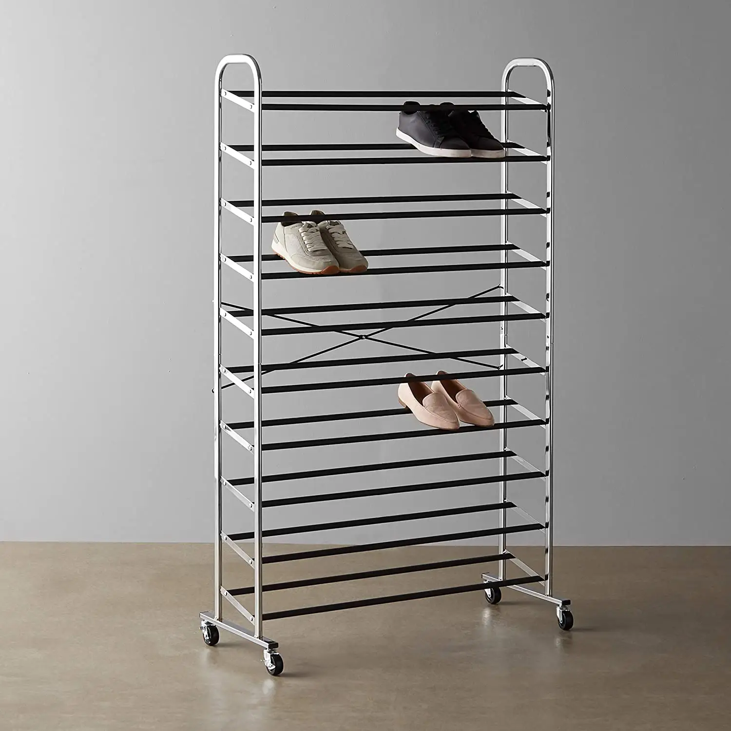 Schoenen Rack Vloeren 10- Tiers Stapelbaar En Duurzaam Schoen Houder Plank Metalen 50-Pair Schoenenrek Organizer