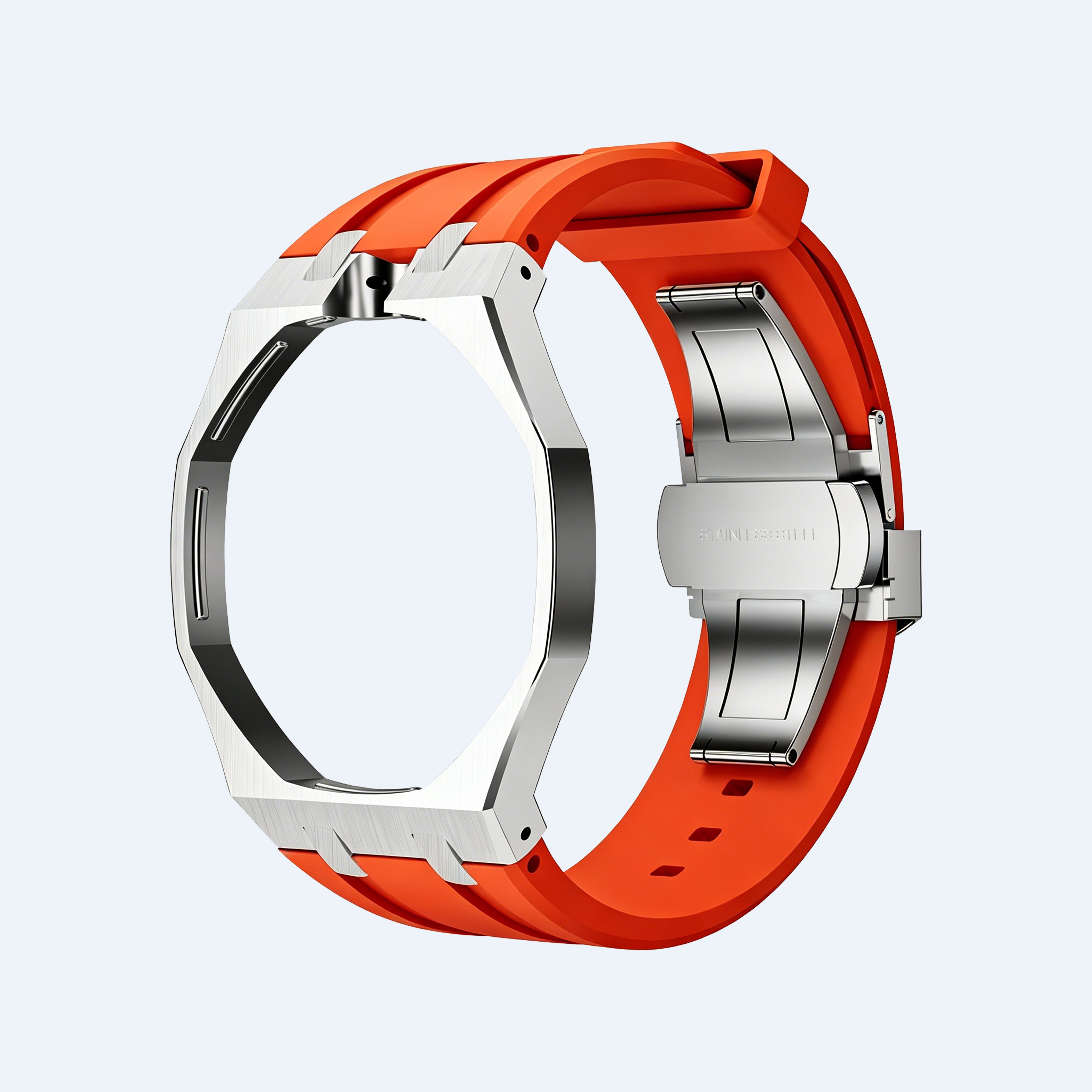 orange rubber band+stainles steel watch case