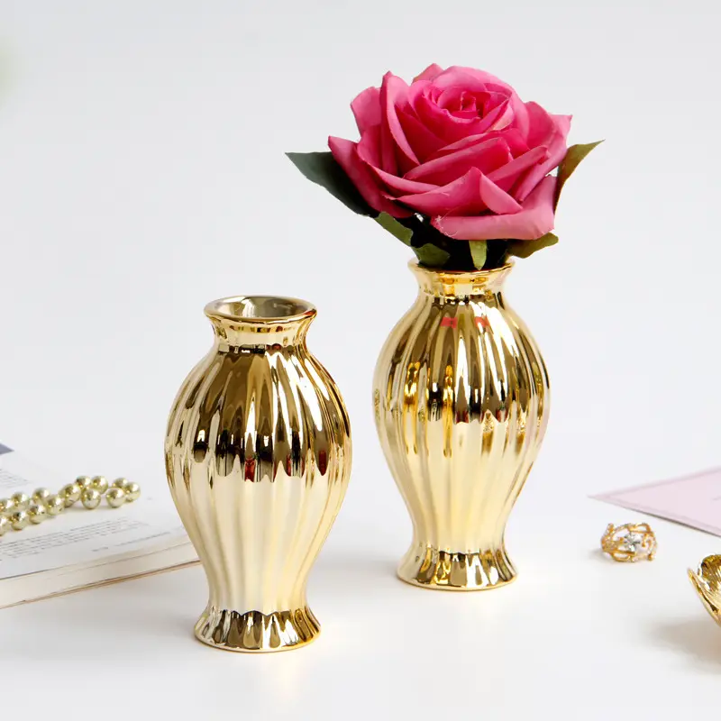 زهريات برعم من الزجاج مجموعة زهريات صغيرة بلون ذهبي بالجملة للزهور زجاجة زهور صغيرة متميزة زهريات مفردة متنوعة لطاولة الزفاف
