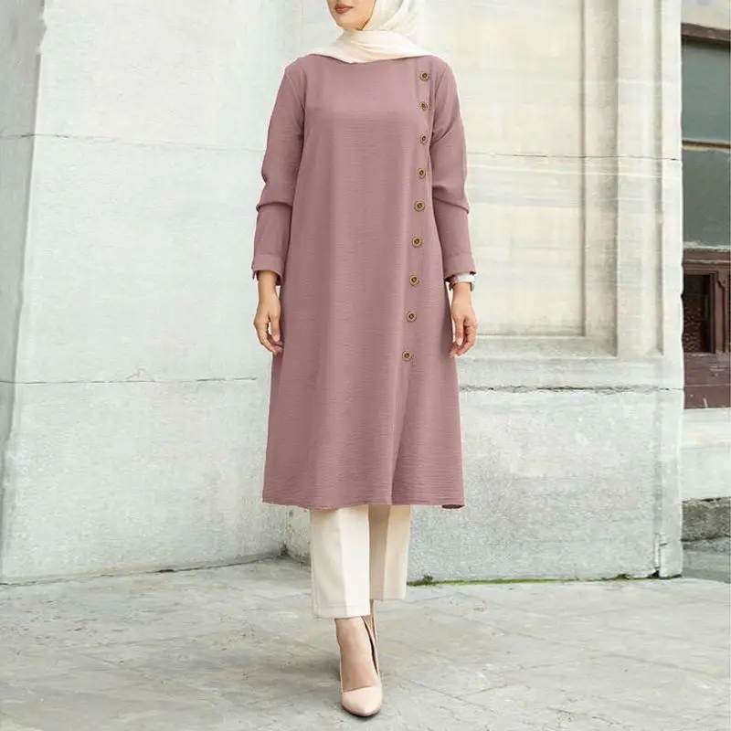 Hauts tuniques grande taille vêtements islamiques chemises longues robe femme col rond chemisier musulman lâche hauts musulmans