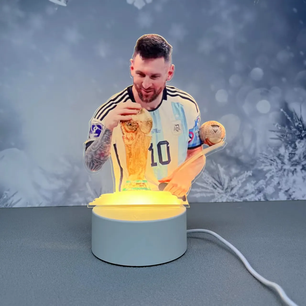 Giocatore di Football fan Lover Lionel Messi Souvenir 3D acrilico luce notturna lampada da tavolo per la casa dei bambini camera da letto decorazione