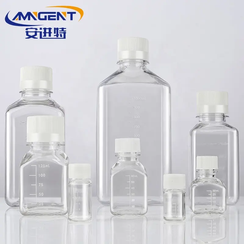 AMNGENT Samples Laboratory Reagent Bottles PET PETG Sterile Reagent Bottle Square Media Bottle 5ML for cell culture