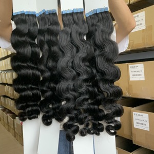 MRSHAIRเทปต่อผมดิบอินเดียสําหรับสีดําหยักดิบเทปต่อร่างกายWaveเทปInsต่อผมดิบ 20pc