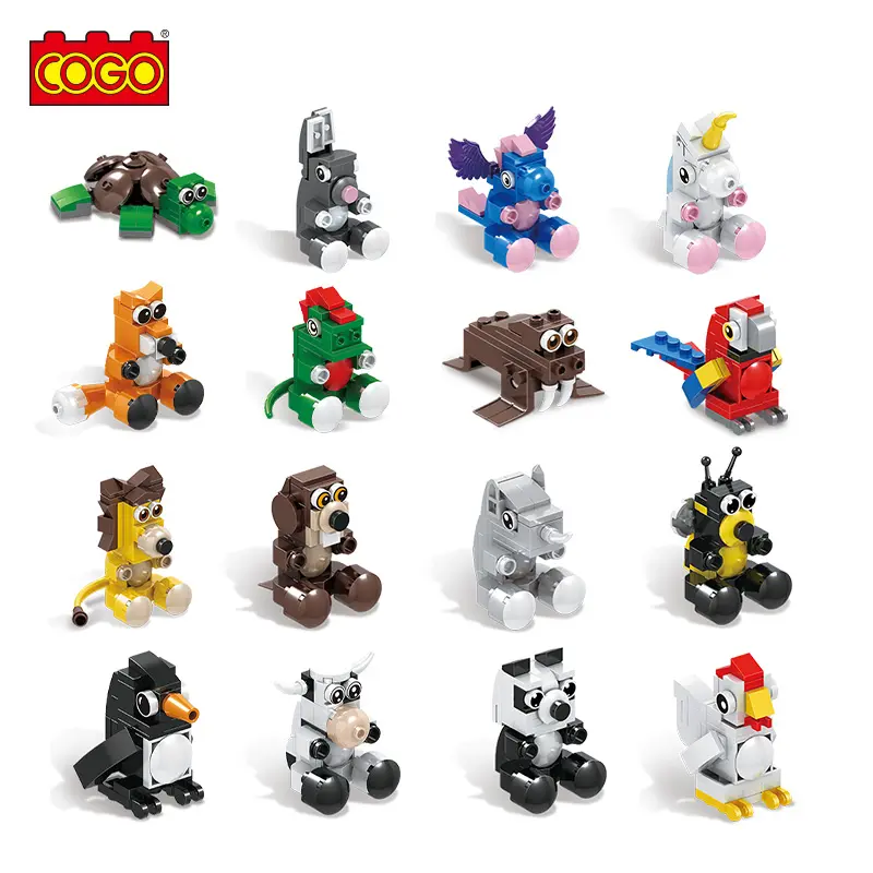 COGO Collection-bloques de construcción de animales para niños, 16 modelos, juegos educativos, Juguetes DIY, bloques de construcción para niños
