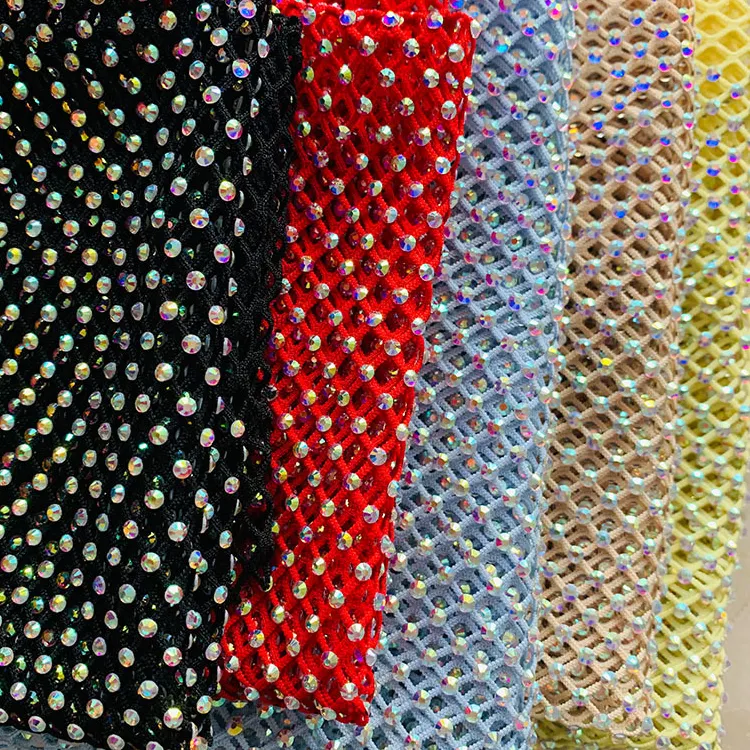 Tessuto di maglia di strass di cristallo estensibile splendido all'ingrosso per la decorazione della casa del cappello della borsa della scarpa del vestito