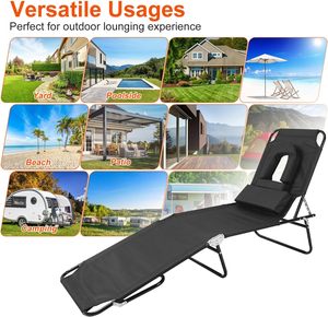 قابل للتعديل 4-موقف مسند الظهر طوي كرسي صالة الشاطئ الوجه الذراع ثقب وسادة قابلة للإزالة لحمامات الشمس في الهواء الطلق فناء الفناء - Product Image 4