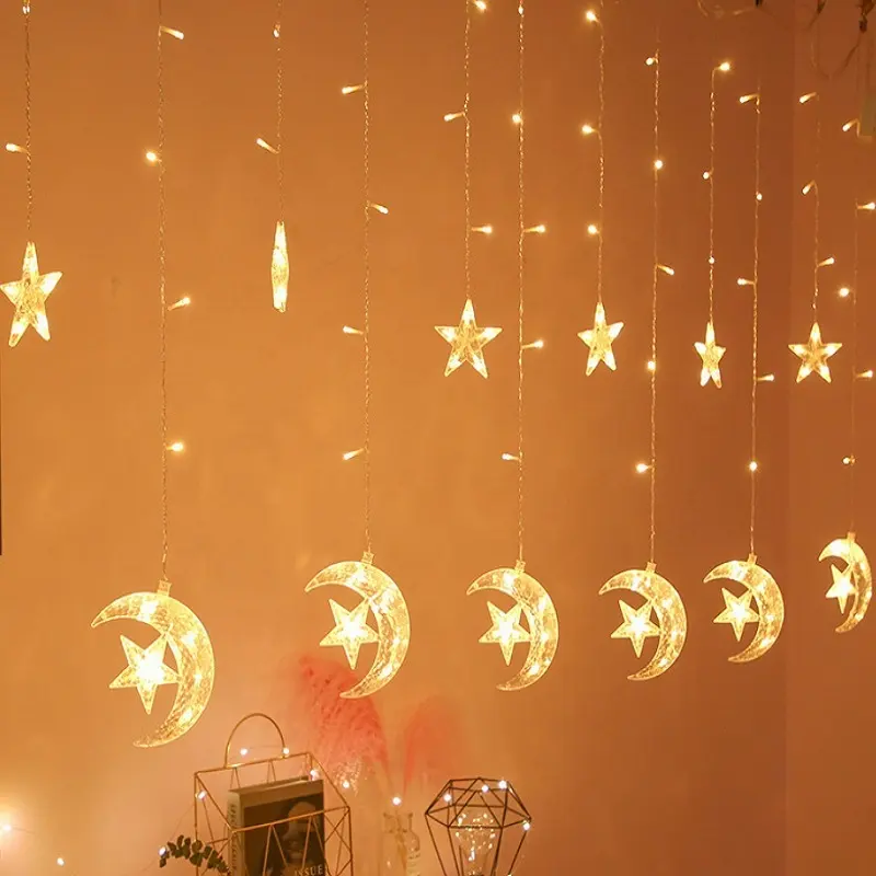 La stringa della tenda della stella della luna di 3.5M LED accende la luce fata delle ghirlande di natale 220V all'aperto per la decorazione domestica di festa di nozze del partito