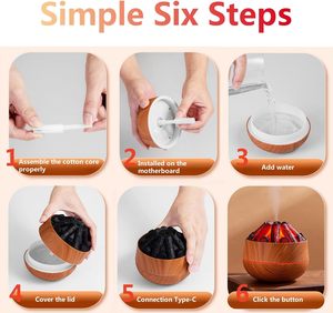 Huishoudelijke Etherische Olie Luchtbevochtiger Draagbare Mini Luchtbevochtiger Vlam Luchtbevochtiger Vulkaan <span class=keywords><strong>Aroma</strong></span> <span class=keywords><strong>Diffuser</strong></span> Met Nachtlampje - Product Image 5