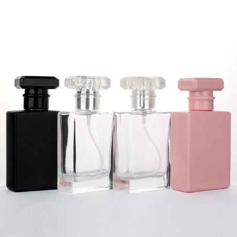 Garrafa de perfume retangular, nova garrafa vazia de alta qualidade, preta e rosa, 30ml, 50ml/100ml, personalizável, de alta qualidade