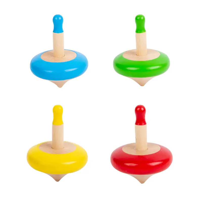 Kleurrijke Houten Spinnen Tops 4 Verpakt Handgemaakte Geschilderde Houten Spin Tops Houten Educatief Speelgoed