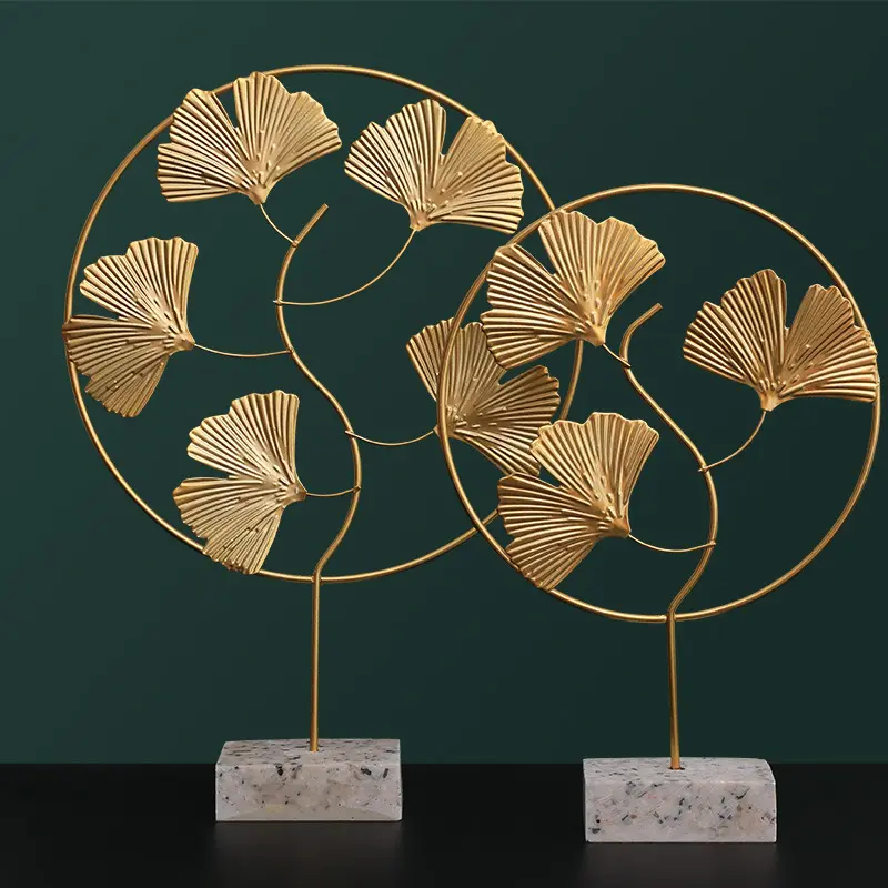 Decoración nórdica de lujo para sala de estar, artesanía de Metal, hoja de Ginkgo creativa, ojo malvado, adornos de decoración pequeños