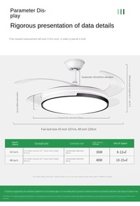 工厂OEM ODM智能Led吊扇现代装饰3色led灯智能遥控隐形吊扇 - Product Image 6