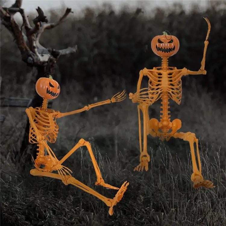 Lebensgröße 5.4Ft Ganzkörper bewegliche Kürbis Halloween Skelette für Urlaub Dekoration