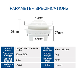 Mini interruptor de luz LED pequeño AC110V 220V con sonda integrada de retardo de tiempo ajustable, SONDA DE Sensor de movimiento infrarrojo PIR