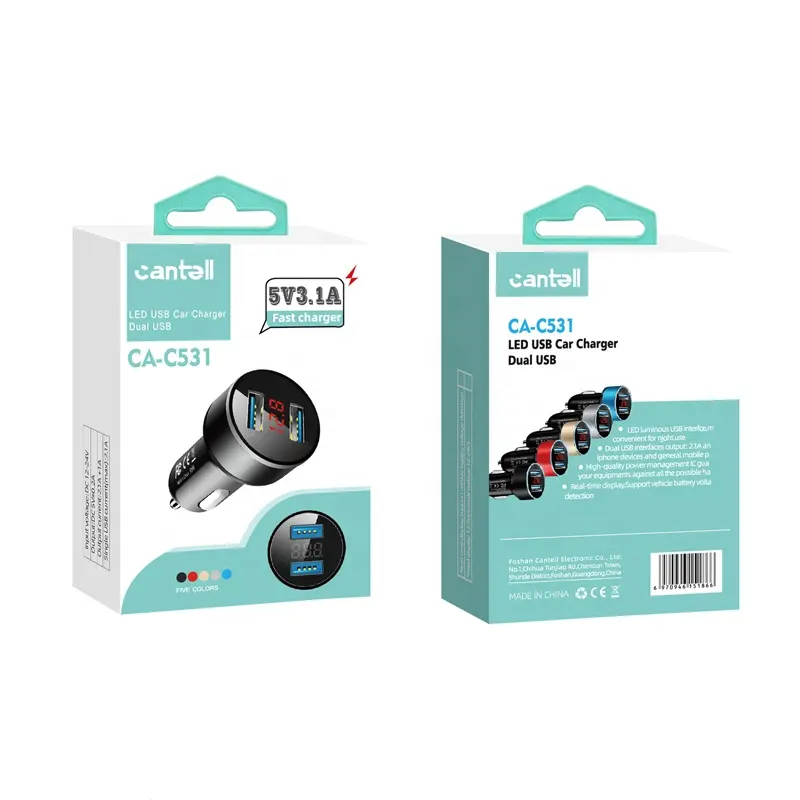 Cantell Autolader 3.1a Dual Usb Oplader Batterij Voltage Detectie 12-24V Sigarettenaansluiting Aansteker Snelle Autolader Adapter