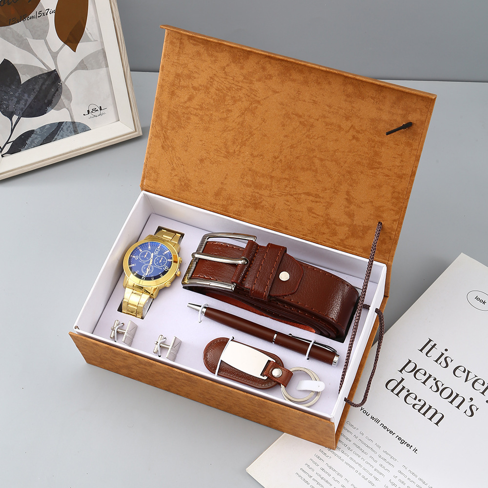 m2881 curry-5 piece set-steel watch belt pen key chain cufflinks