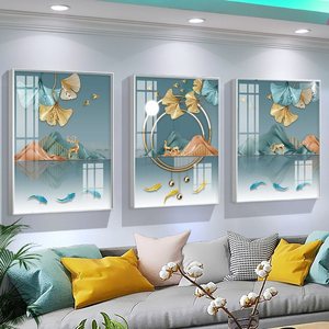 Decoración del hogar patrón geométrico abstracto moderno costura lienzo impresión póster cristal porcelana pintura enmarcada arte de pared 3 piezas - Product Image 3
