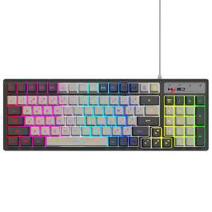 办公键盘有线游戏键盘96键RGB背光双色注塑灰白色游戏键盘 - Product Image 1