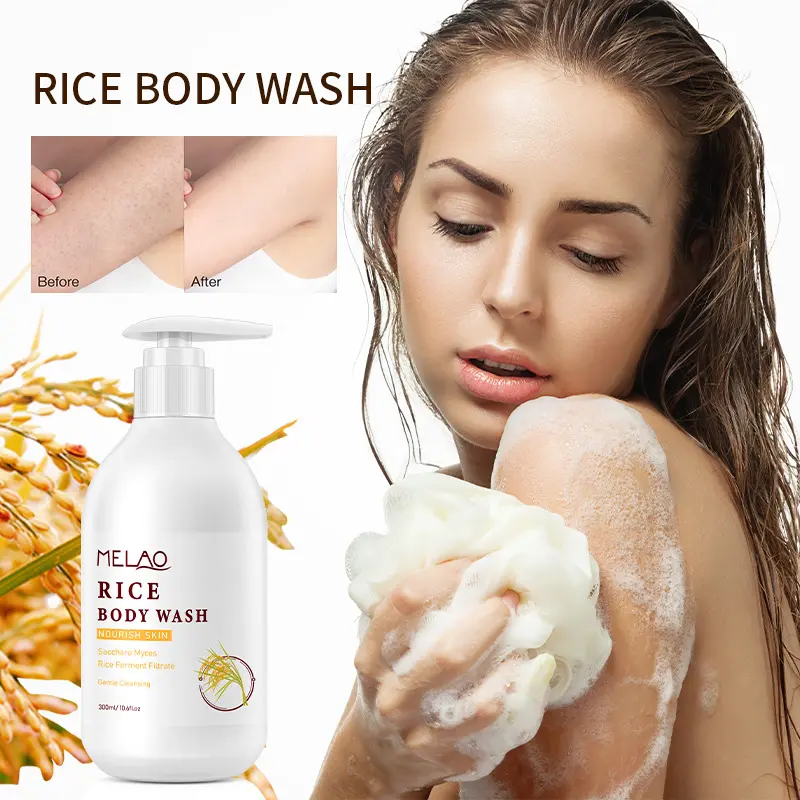 MELAO Großhandel Private Label feuchtigkeit spendende Bio-Dusche glatte Hautpflege Körper wäsche Reis Dusch gel
