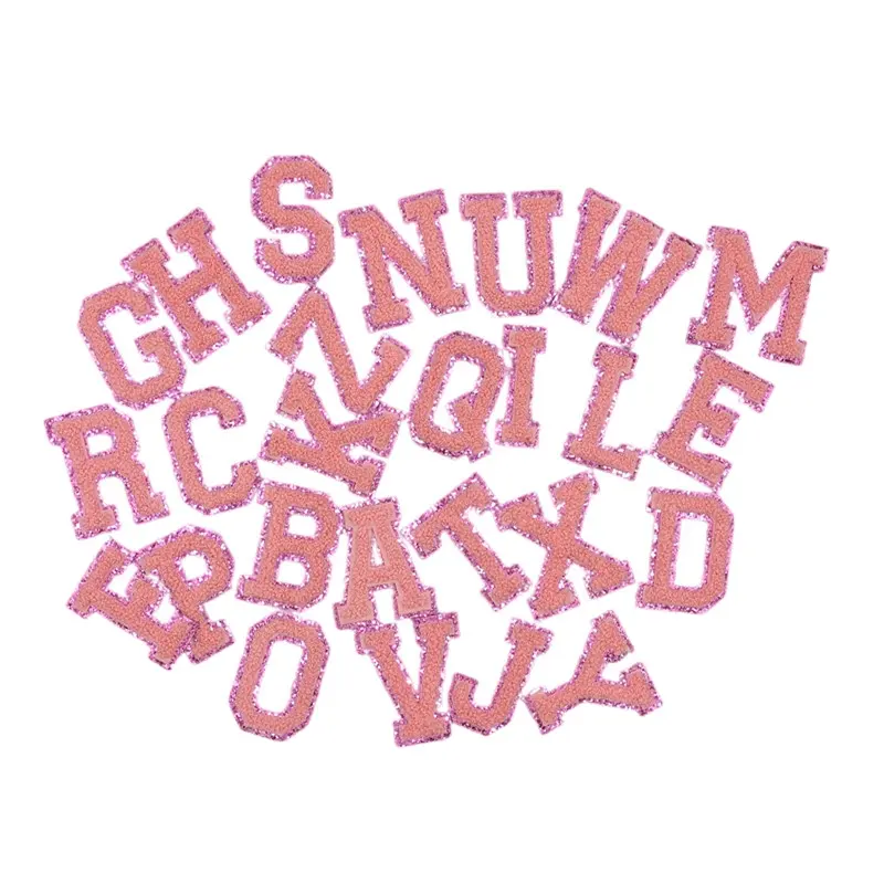 Logo personalizzato Home Decor nome Tag natale ferro su per bambini abbigliamento asciugamano ricamo Glitter lettera ciniglia patch