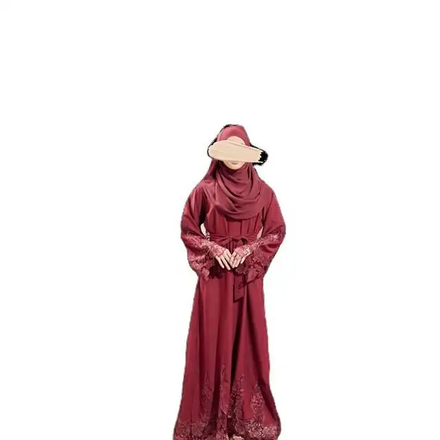 SIPO Muslim Fashion African Dubi Hijab Dresses for Women 2022 Lace Tie Long Sleeves Maxi Dress.
