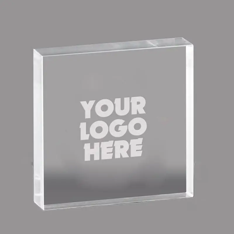 Konter toko Logo akrilik bening tampilan blok dengan dicetak atau terukir meja inspirasional plak akrilik merek blok